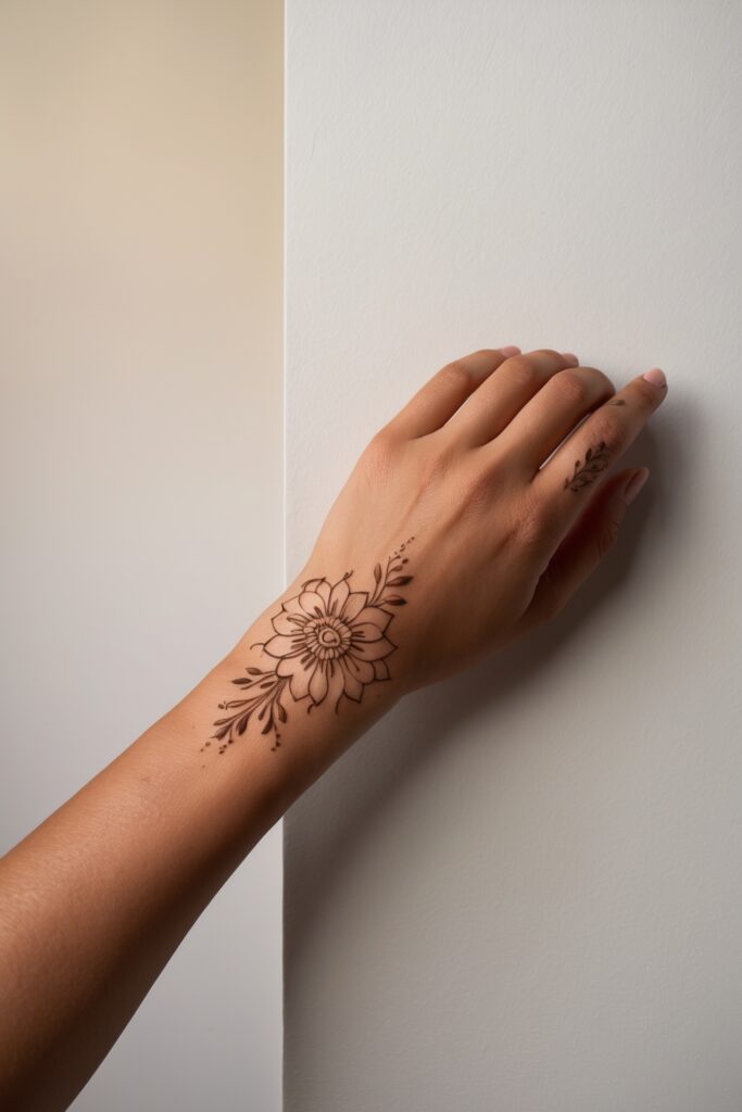 back hand floral wrist mehndi design