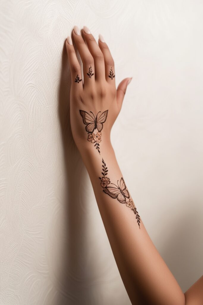 back hand mehndi design forearm butterfly