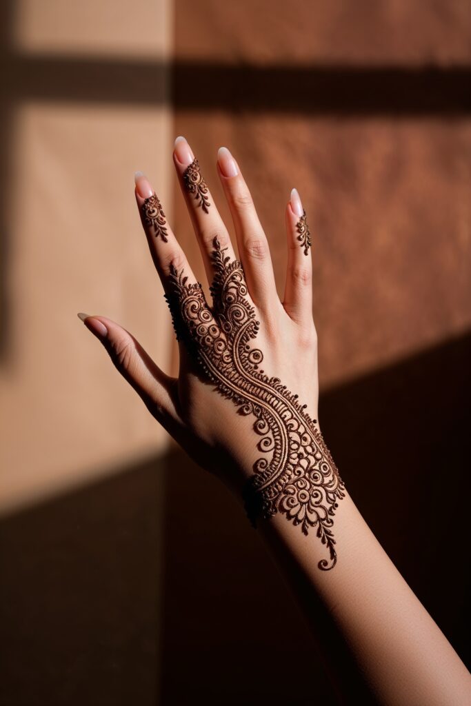 back hand simple aesthetic mehndi design