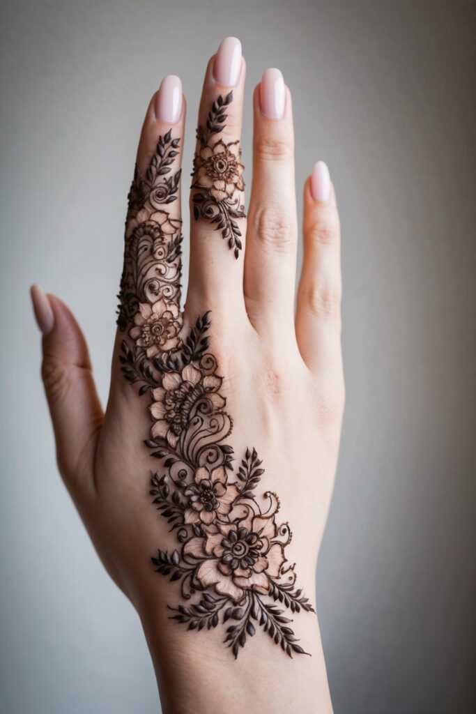 back hand simple flower touch mehndi