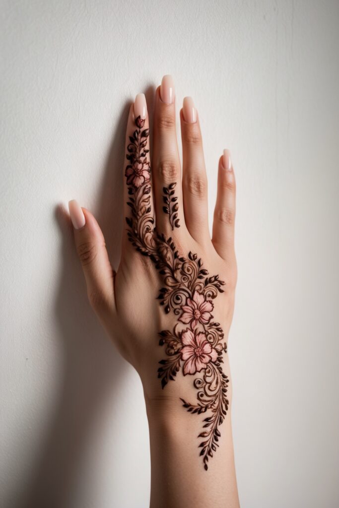 back hand simple mehndi design floral touch