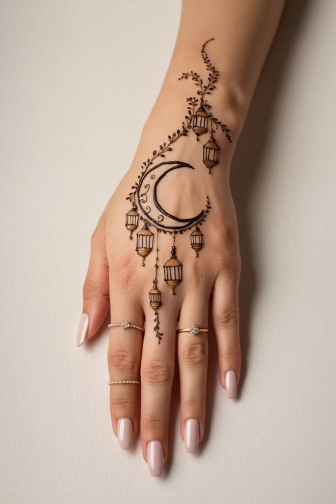 back hand simple moon mehndi design