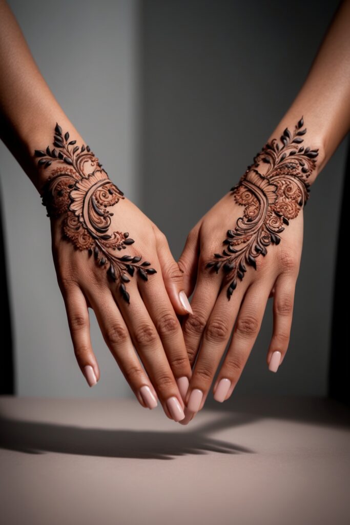 back hands simple mehndi design floral design