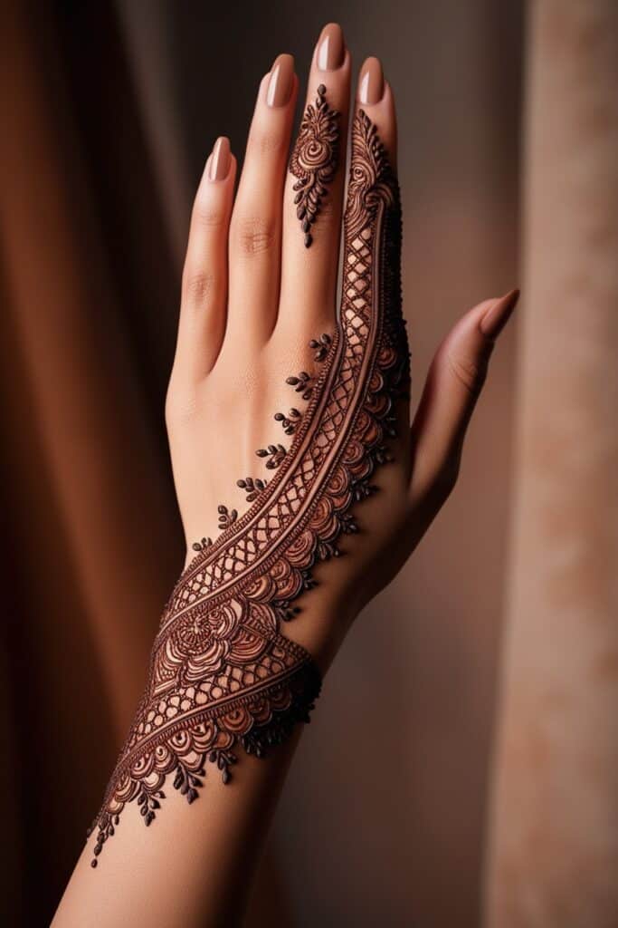 full back hand mehndi design pattern